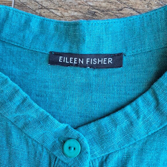 EILEEN FISHER Washed Organic Linen Delave Shirt Dress Long Sleeve Green - Picture 11 of 15